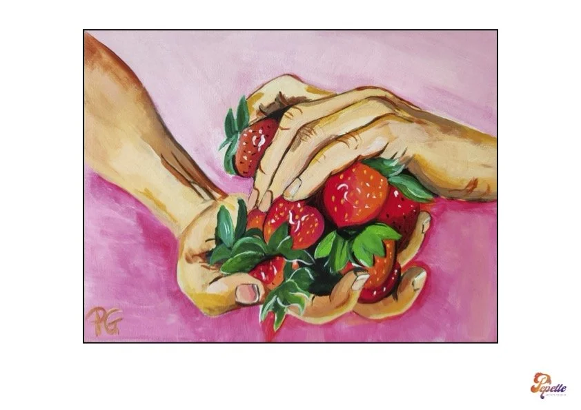 Print oeuvre d'art peinture acrylique "Un poignée de fraises"