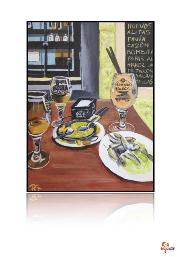 Print oeuvre d'art peinture acrylique "tapas à Cádiz"