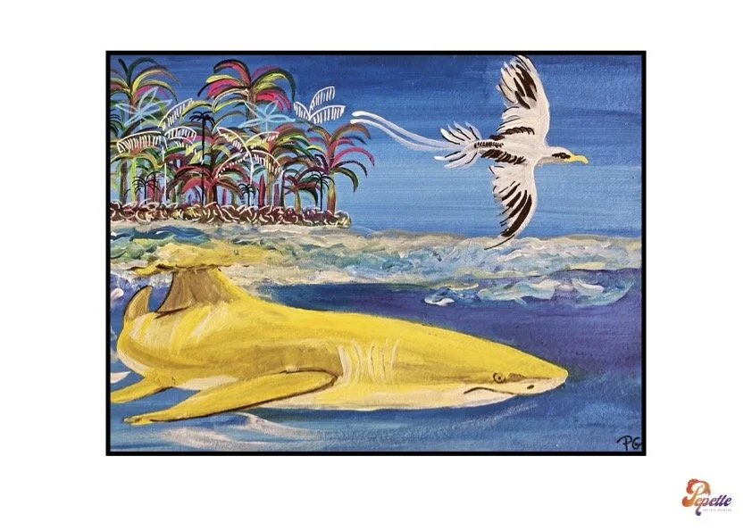 Print oeuvre d'art peinture acrylique "Lemon Shark and Paille en queue"