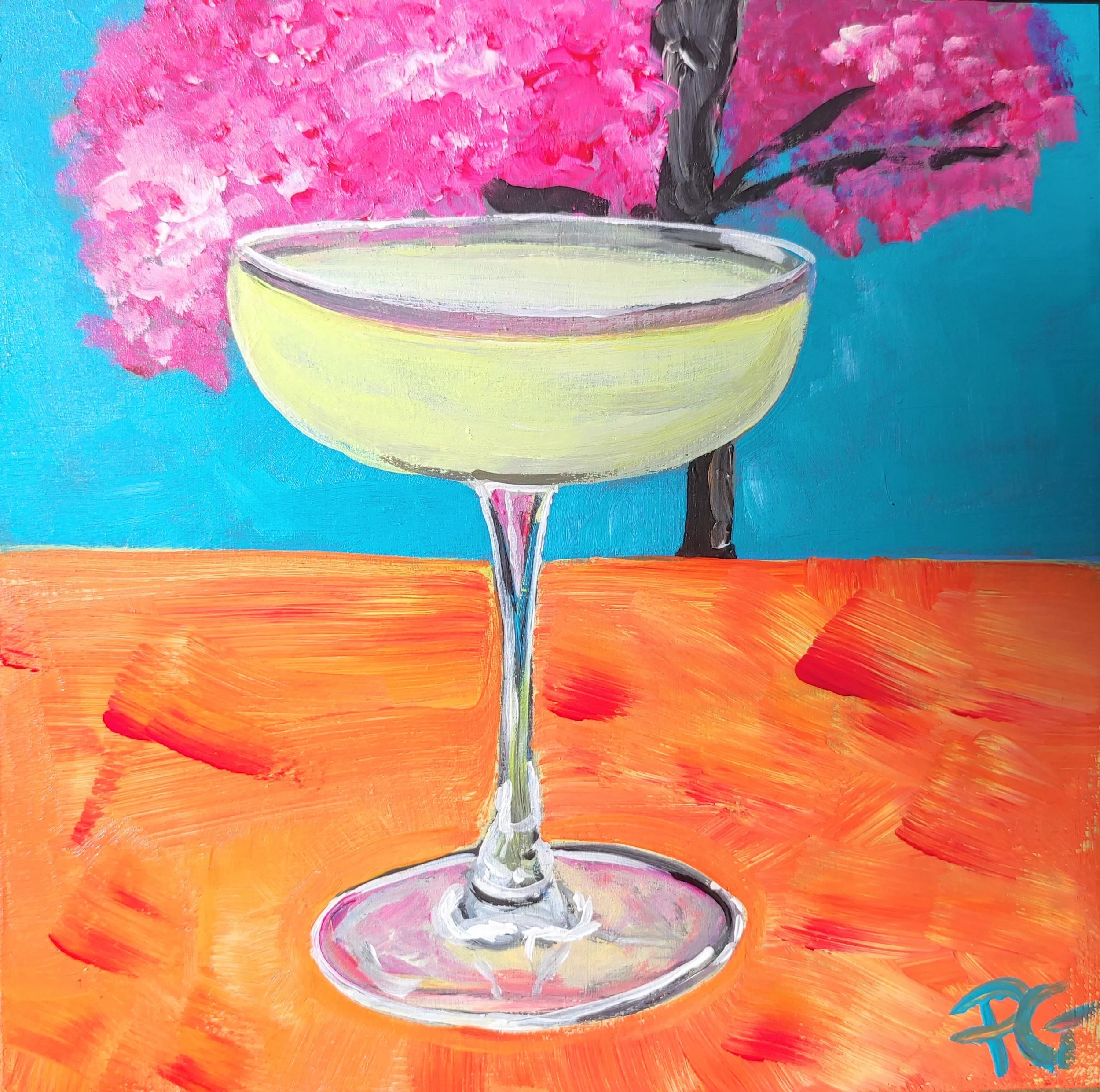 Peinture acrylique originale sur feuille de bois - Tequila sunrise