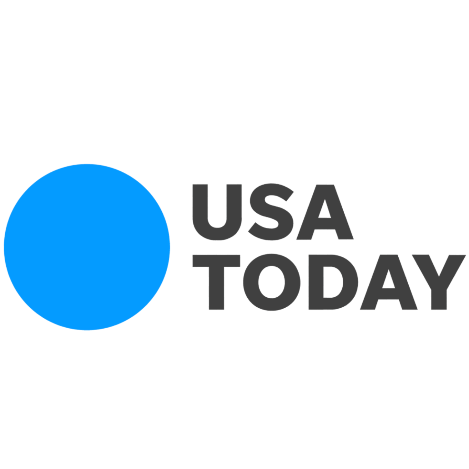 Blue circle with the text "USA TODAY" in black 3D letters.