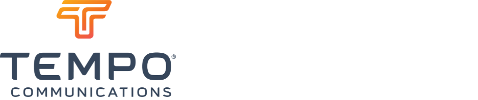 Tempo Communications logo with orange and yellow stylized 'T' and blue 'Tempo Communications' text