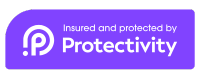 PurpleProtectivity logo with a keyhole icon and the text 'Insured and protected by Protectivity'