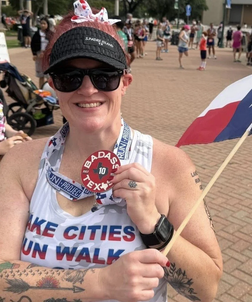 Stacy with Finishers medal
