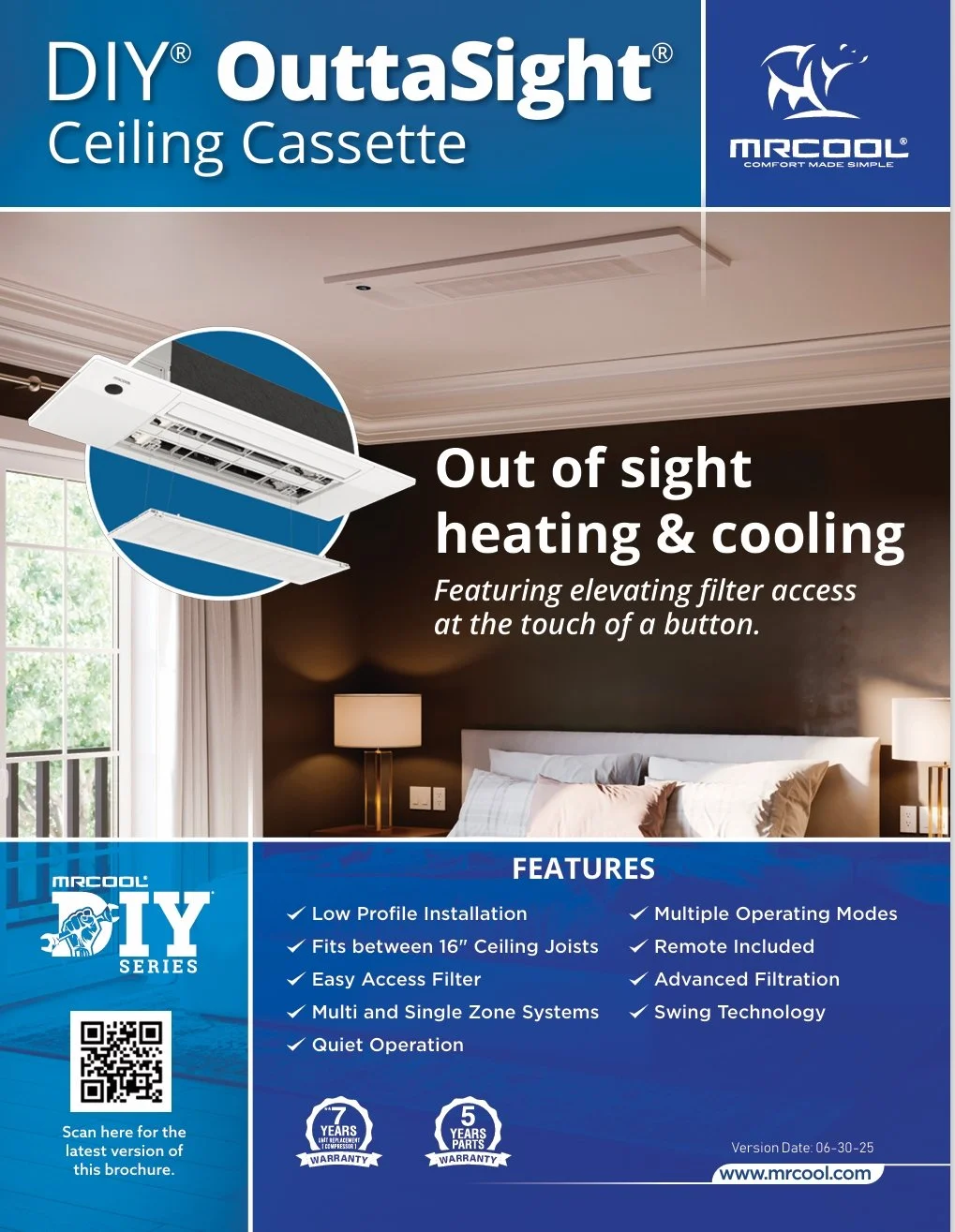 MRCOOL® DIY® Series 5th gen Outtasight® 18K BTU 230V One-Way Ceiling Cassette