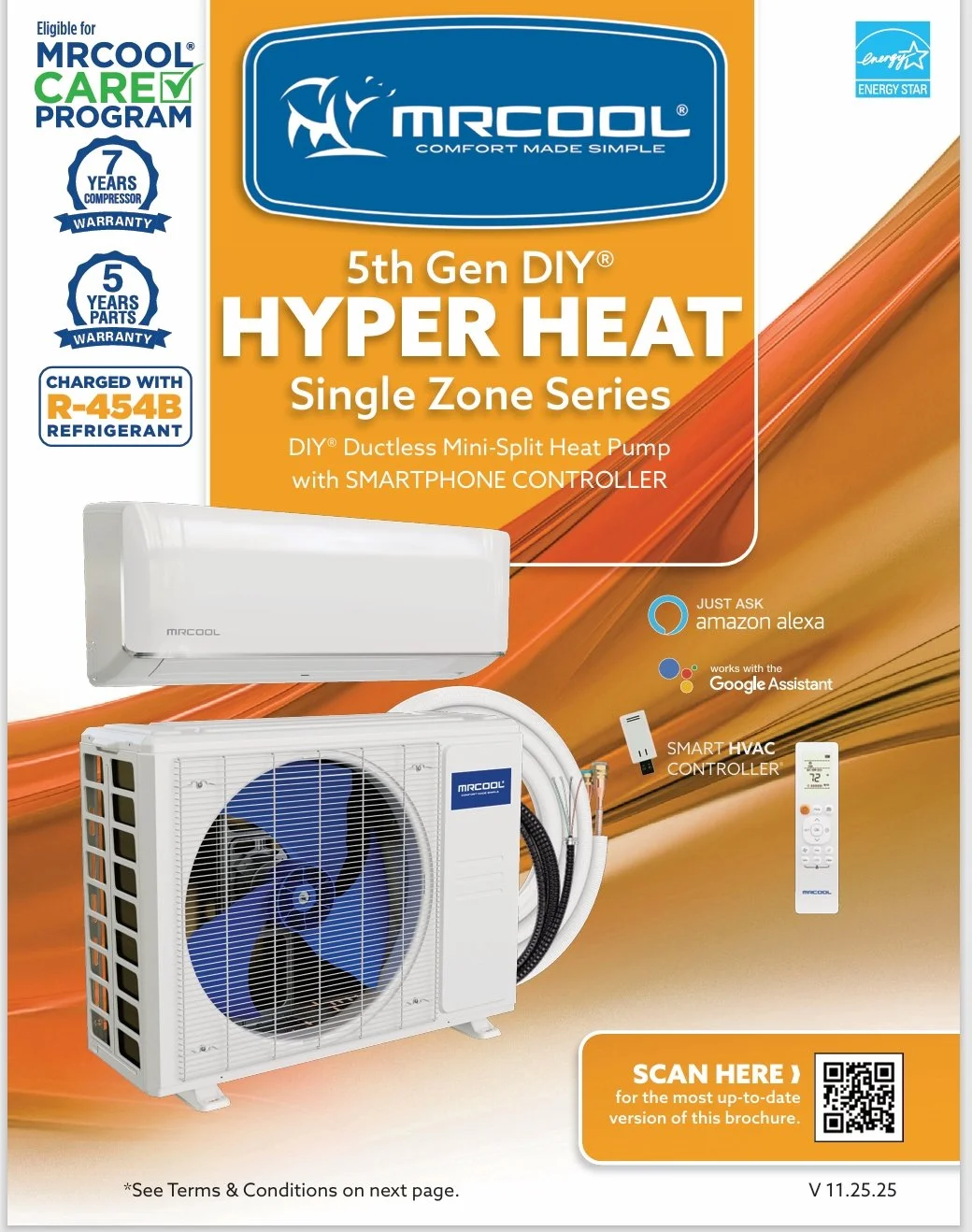 DIY 5th Gen - R454B - 18K Hyper Heat BTU 230V Condenser w/ 25ft Install Kit