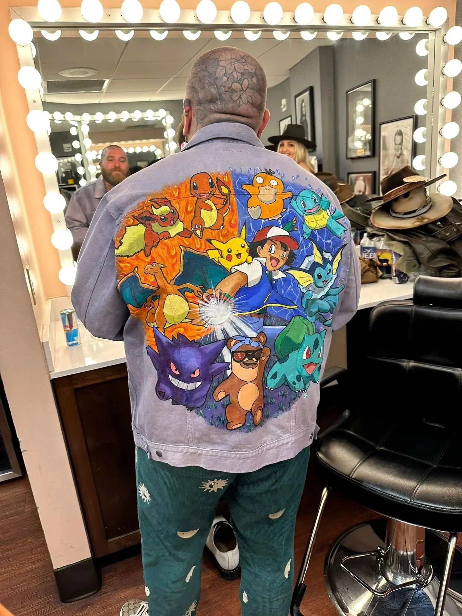 Teddy Swims in custom painted Pokemon jacket by Chelsea Pearl Art