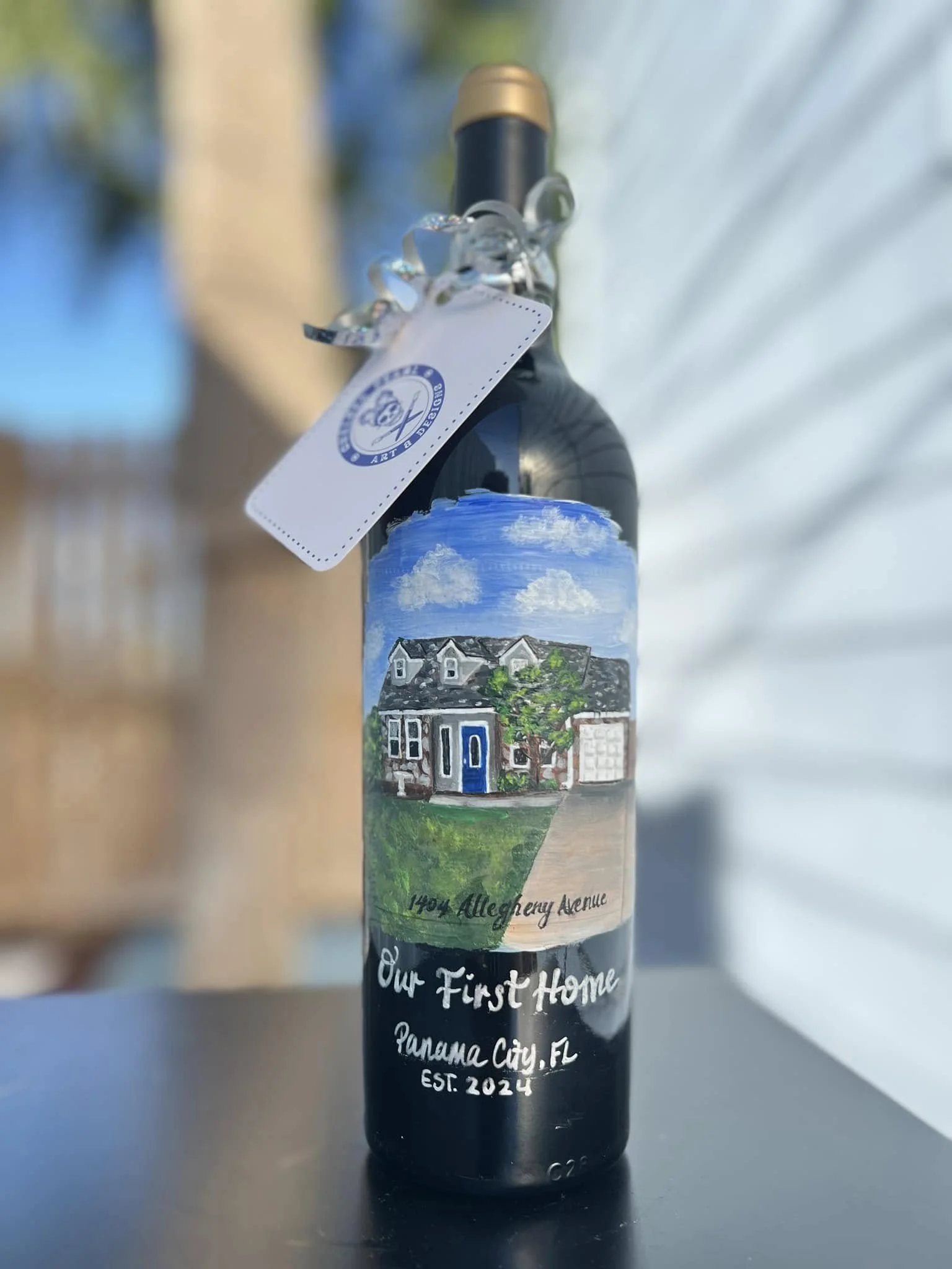 Custom painted win bottle- home closing gift