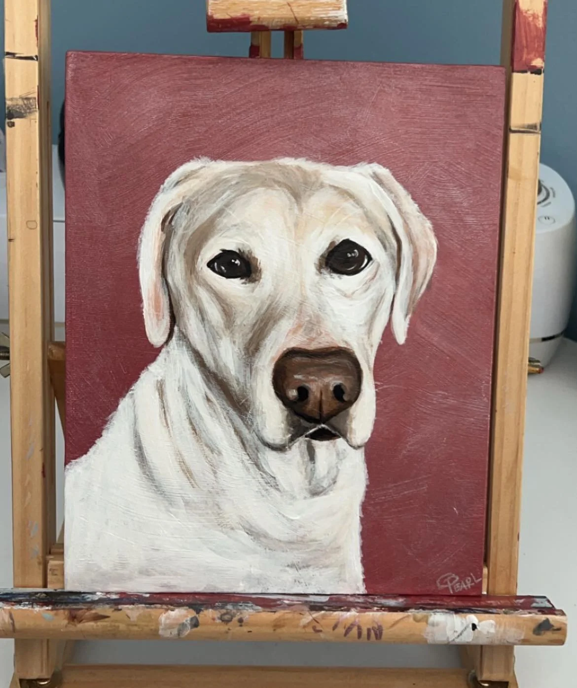 White dog portrait painting