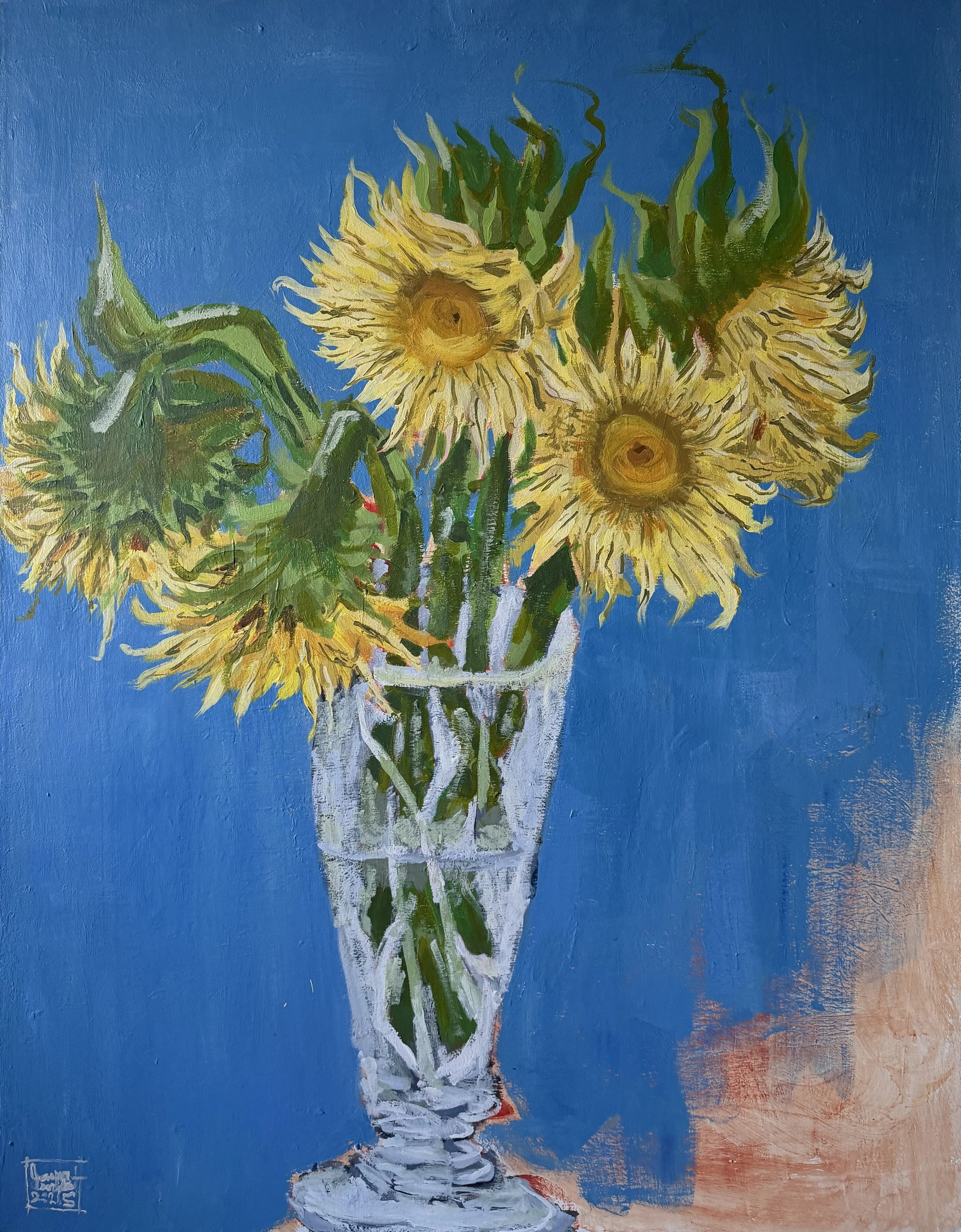 Sunflowers, Acrylic on canvas 47 x 36