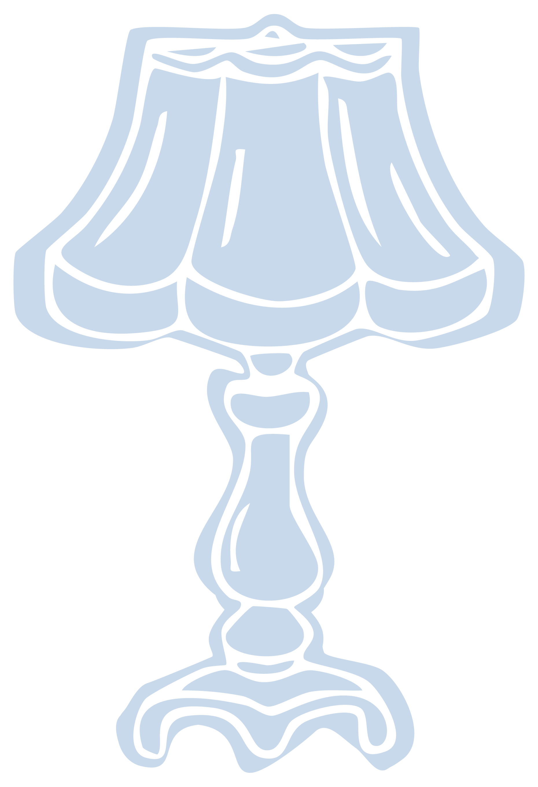 A line drawing of a vintage table lamp with a fabric lampshade on a black background.
