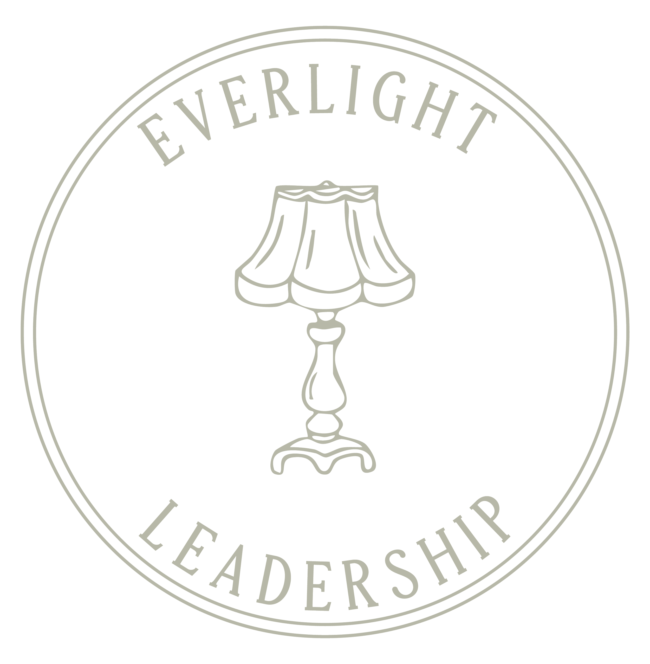 A circular logo with the words 'Everlight Leadership' around the edge and an illustration of a table lamp in the center.