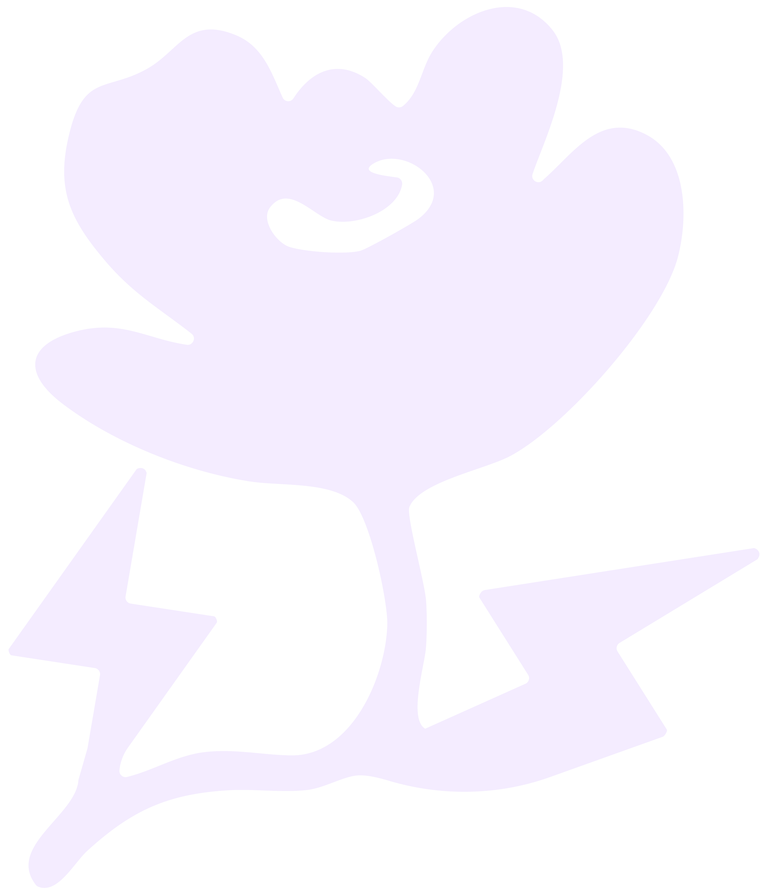 Simple illustration of a smiling, abstract, light purple figure with a large head and small body, standing with hands on hips, stylized and cartoon-like.