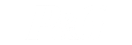 The logo of P&G featuring large, stylized white text on a black background.
