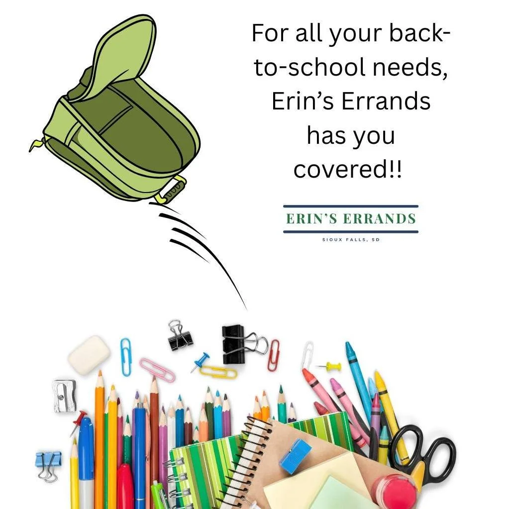 School in Sioux Falls starts 2 weeks from today -- do your kids have what they need to start the year off right? Keep making summer memories with them -- I'll take care of shopping for their school supplies!

Book me here: https://erinserrands.com/ap