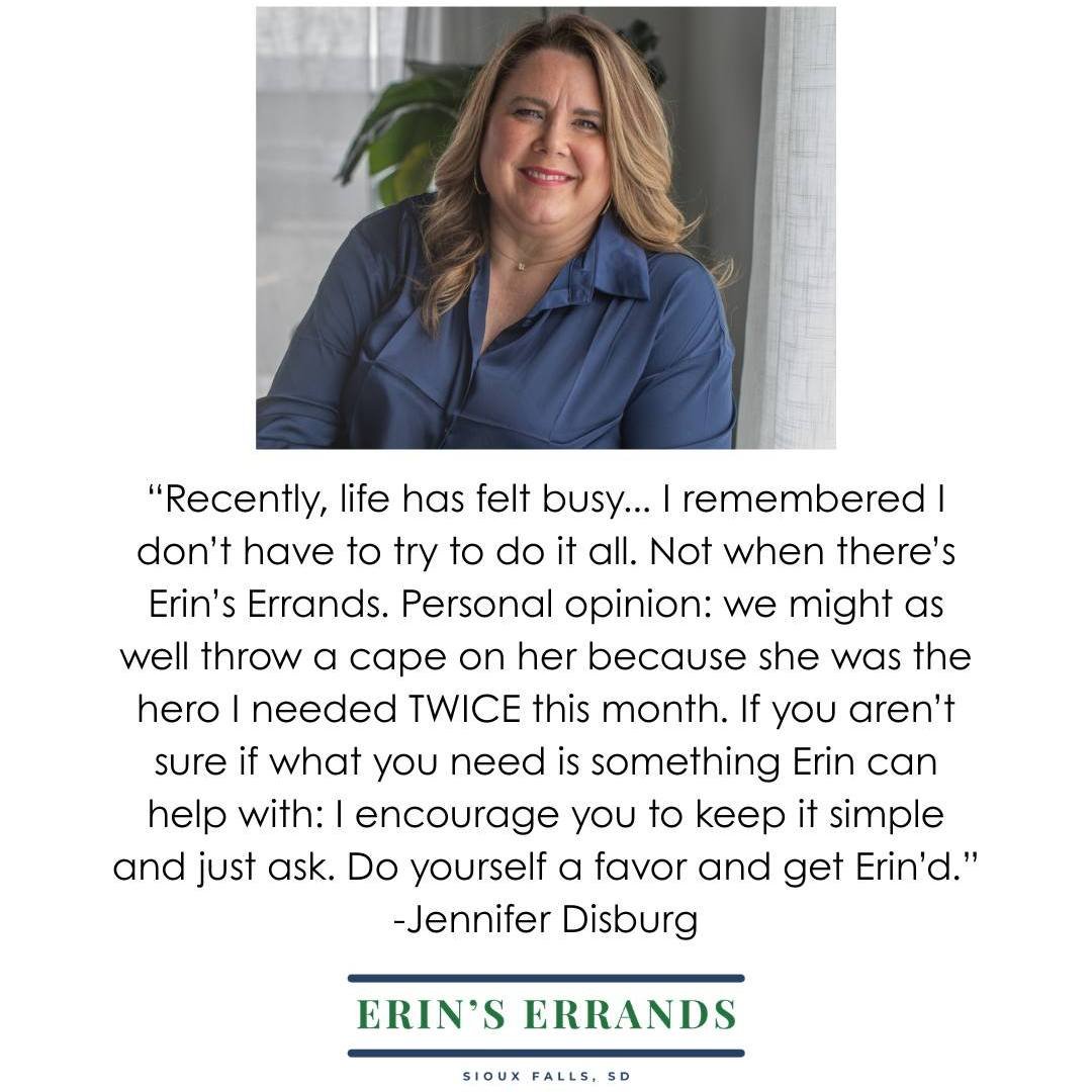 On this Support Sunday, I'm thanking Jennifer for her beyond-generous review! I like to think I've got an invisible cape to help all of you with your errands. As Jennifer said, all you have to do is ask and I'll help!

Book me here: https://erinserra