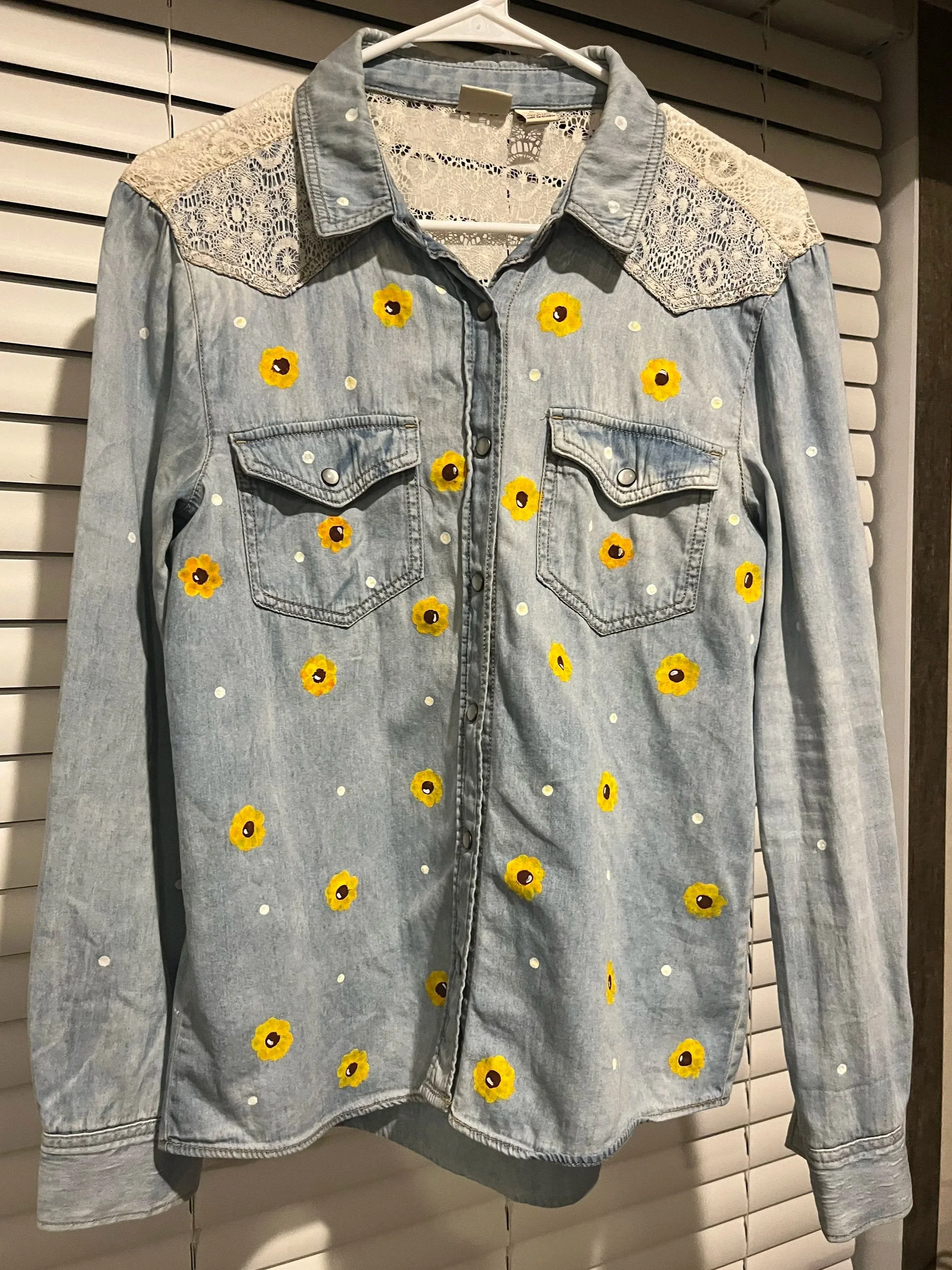 Upcycled Sunflower Denim Shirt