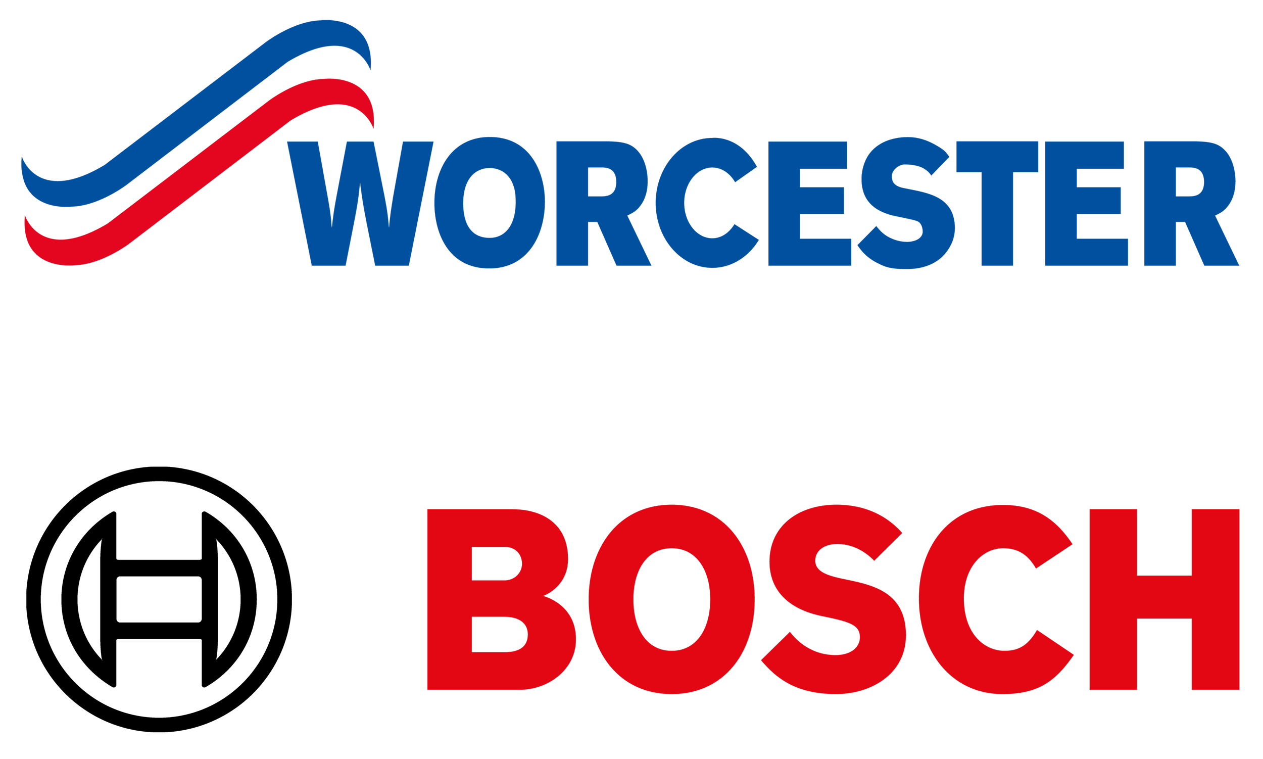 Worcester Bosch logo with blue and red wavy lines above the words 'Worcester' in blue and 'Bosch' in red, on a black background.