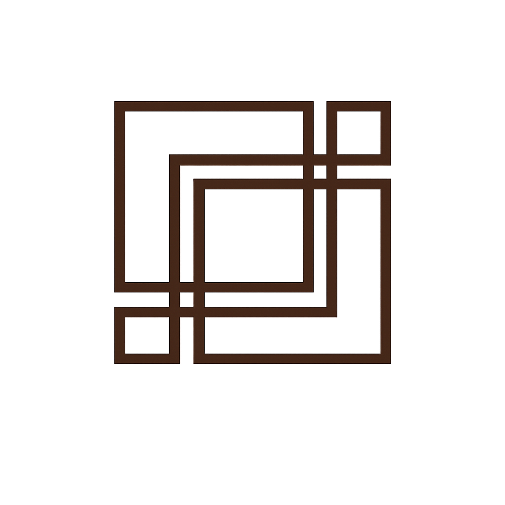 In The Search Bar logo, geometric square mark in brown