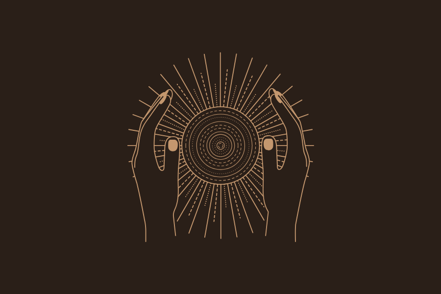 Celestial illustration of two hands holding a glowing orb, representing body wisdom and hormonal honesty