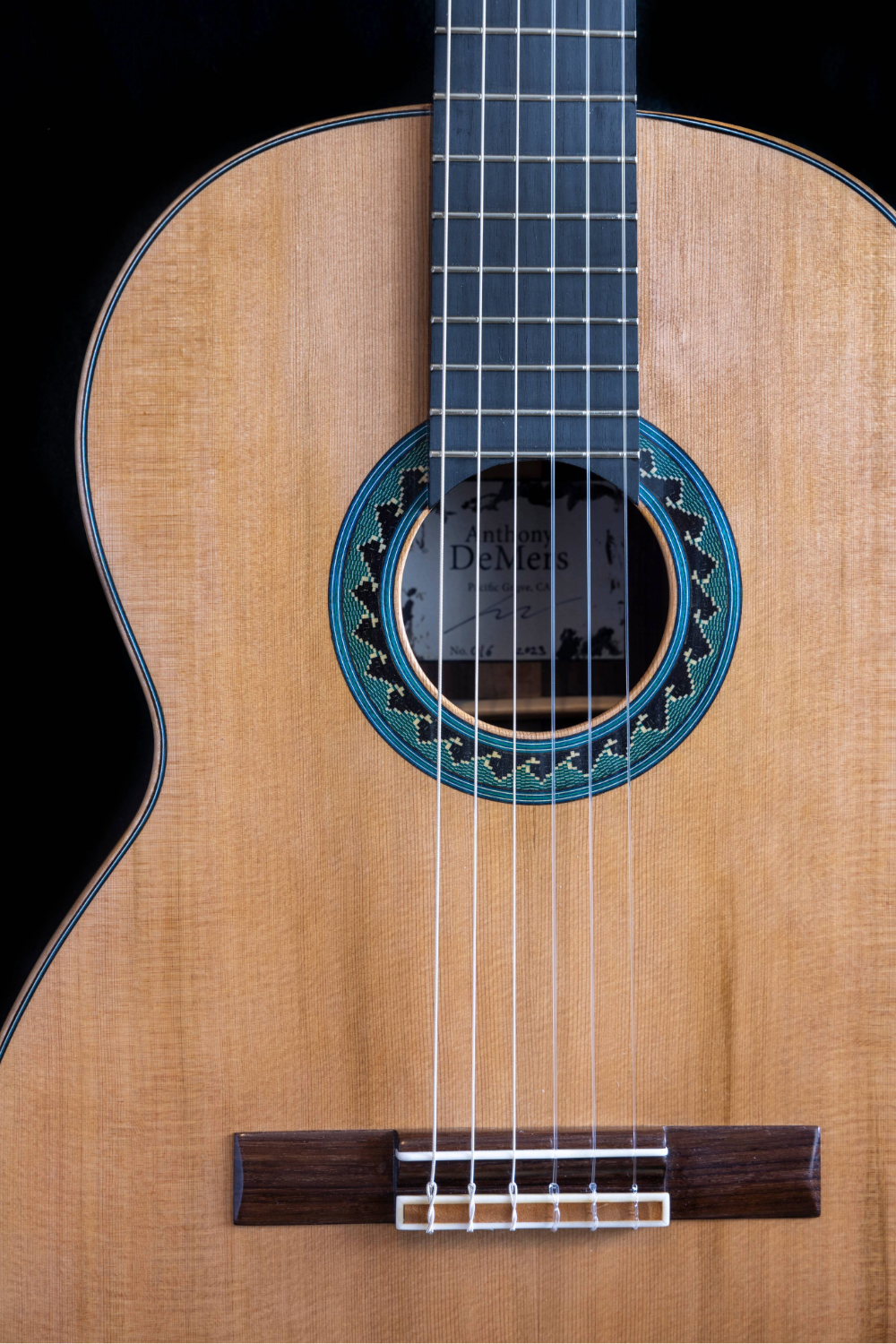 Custom classical guitar rosette with waves