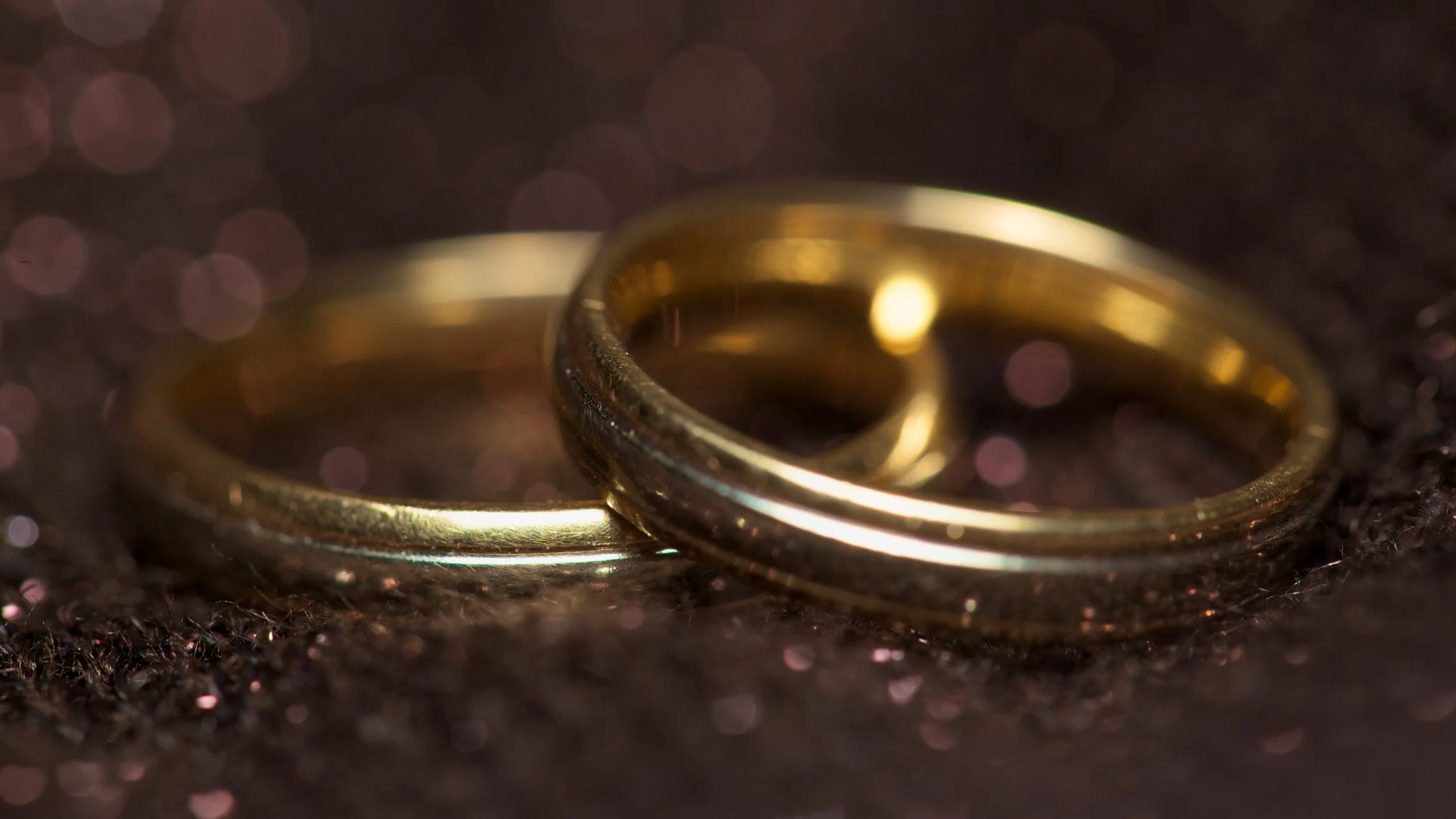 Two gold wedding bands resting side by side