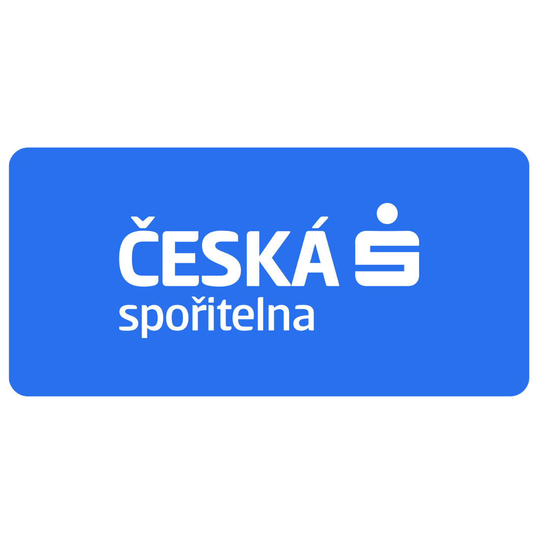 Blue sign with white text that reads "Česká spořitelna."