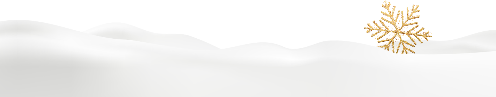 Christmas-themed background with snow and a gold snowflake ornament in the top right corner.