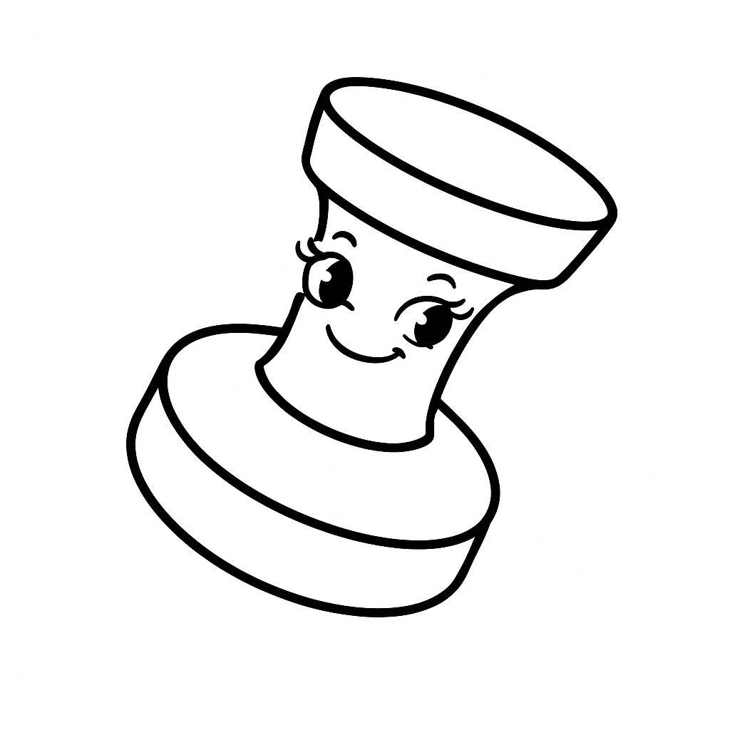 Cartoon illustration of a smiling, anthropomorphic lipstick with a face, eyes, and eyebrows.