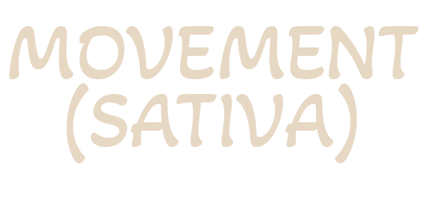 Text reading 'MOVEMENT (SATIVA)' in stylized font on a black background.