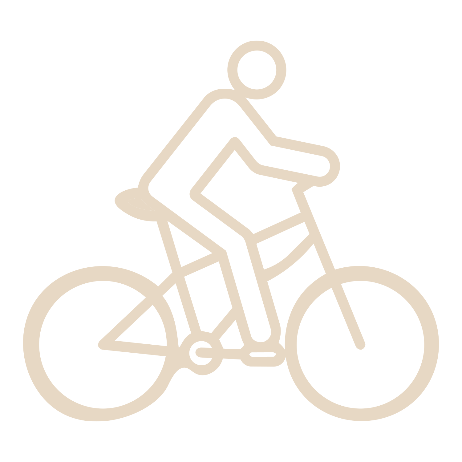Line drawing of a person riding a mountain bike.