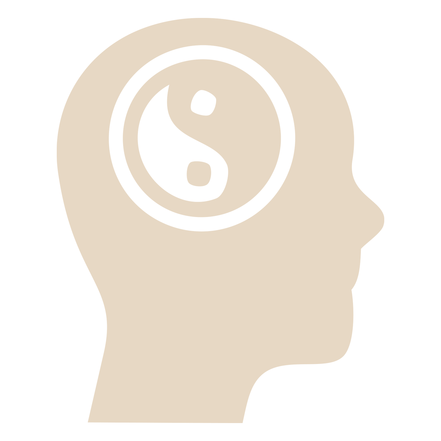 Graphic illustration of a human head in profile with a yin-yang symbol inside the brain area.