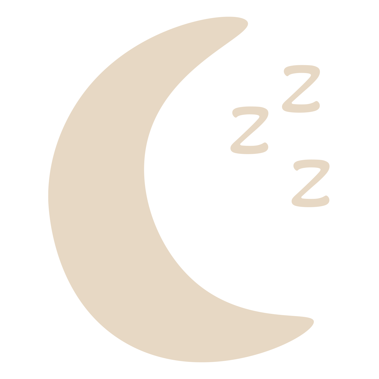A beige crescent moon with the text 'Z Z Z' inside the dark portion of the moon.