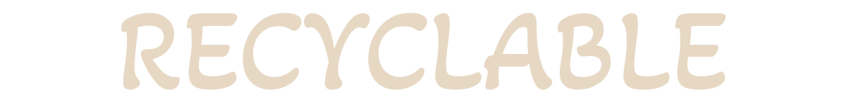Text reading "RECYCLABLE" in bold, playful font on a black background.