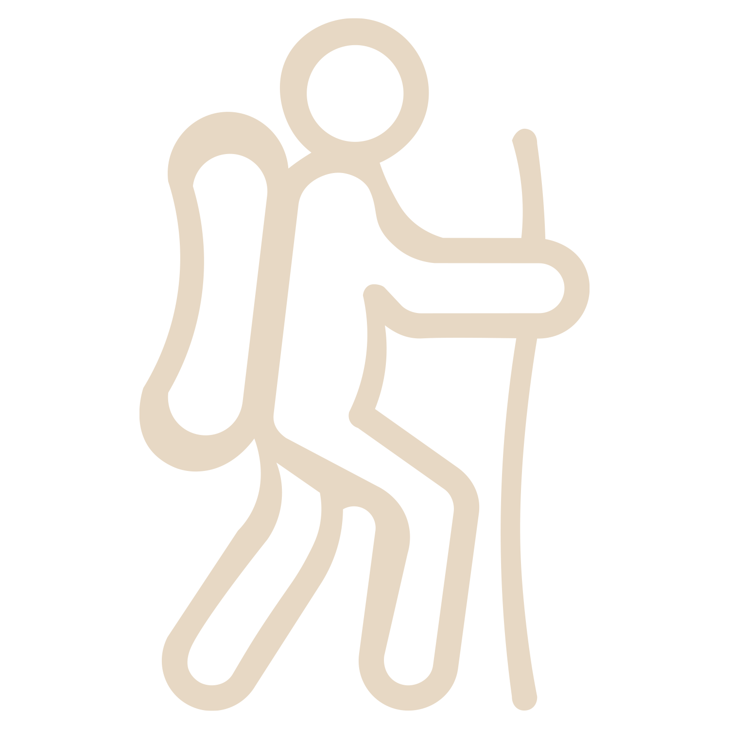 Minimalist line drawing of a person sitting on a chair with a gaming console controller in hand.