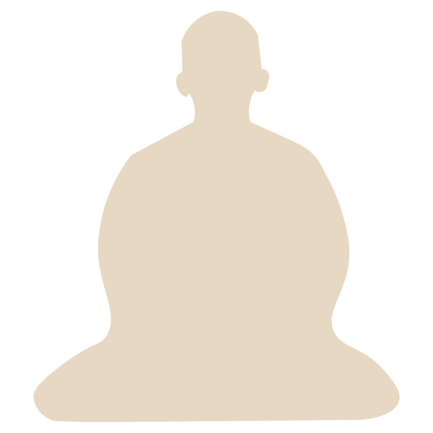 Minimalistic silhouette of a person sitting in a meditative pose with crossed legs and hands resting on knees, facing forward.