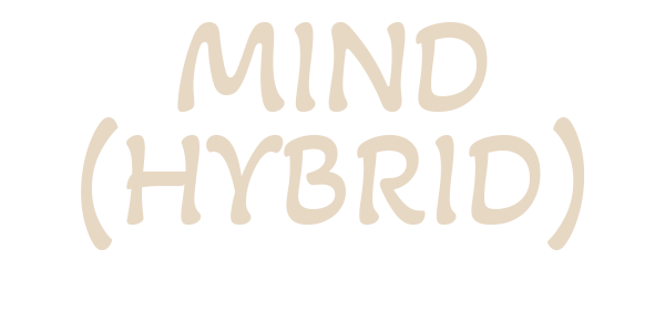 Text reading 'Mind (Hybrid)' in beige color on a black background.