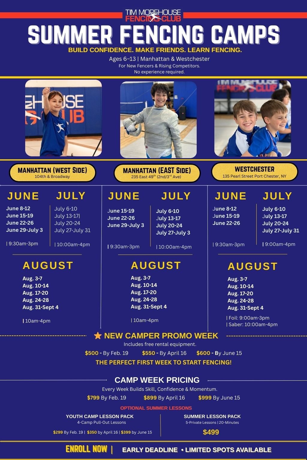 All Locations: Summer Camp schedules