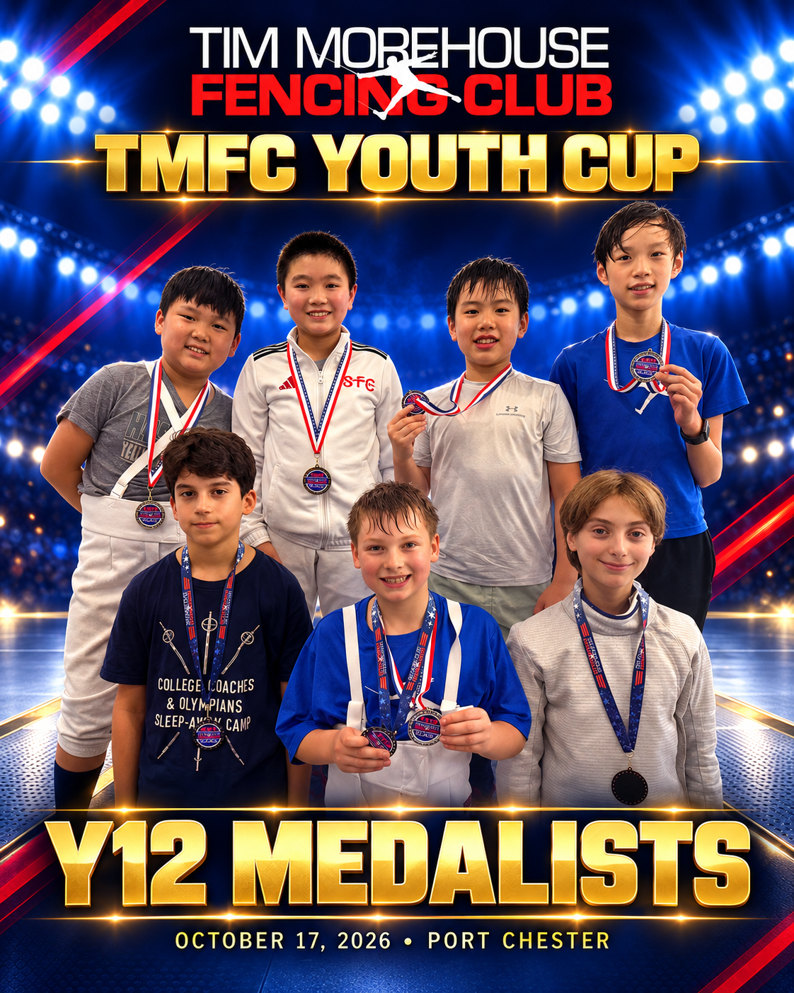 Y12 saber medalists at the TMFC Youth Cup in Port Chester, October 17, 2026
