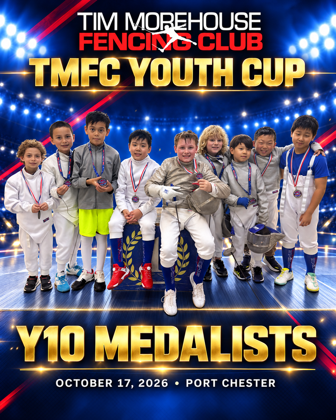 Y10 saber medalists at the TMFC Youth Cup in Port Chester, October 17, 2026
