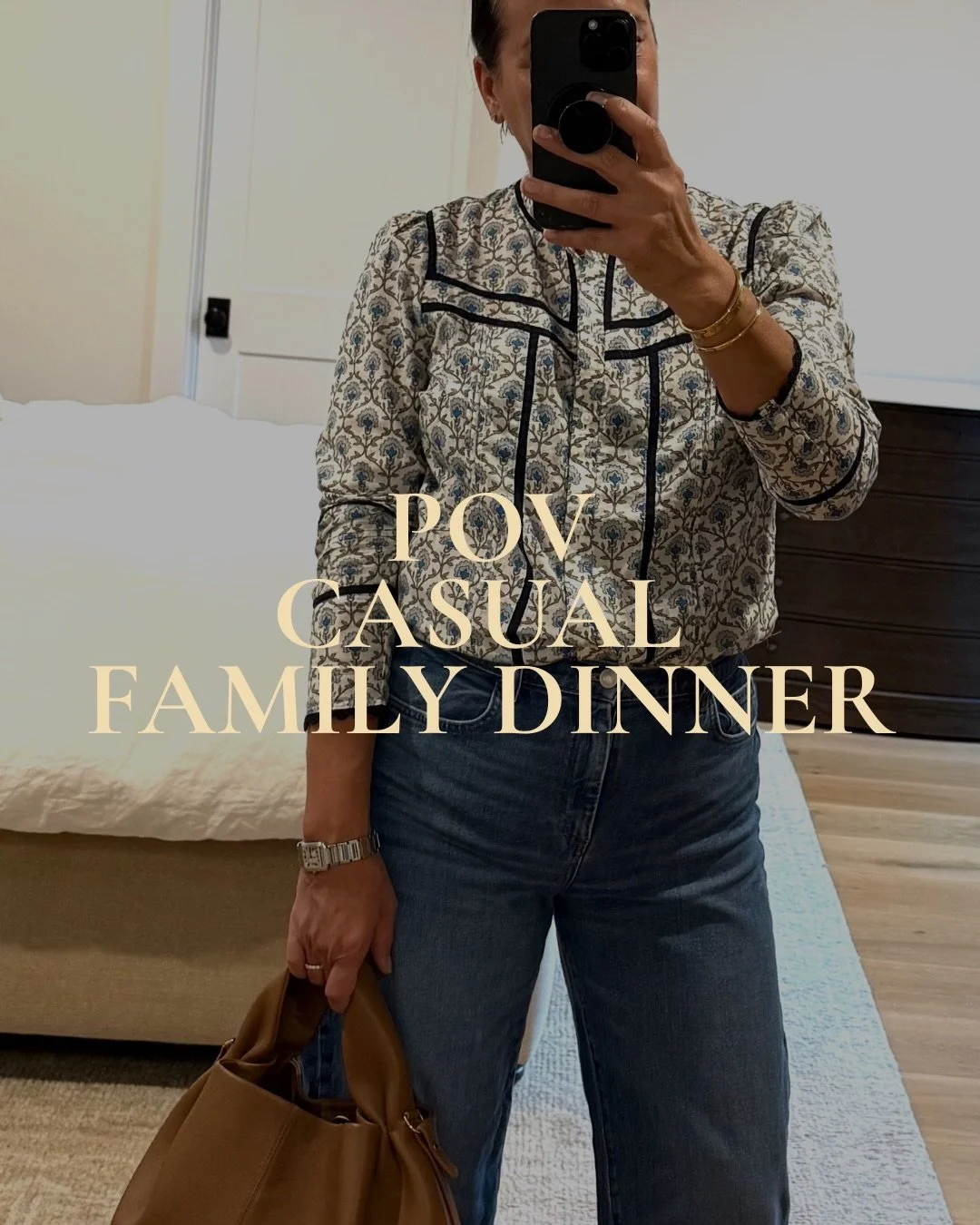 Casual family dinner outfit 💫
 The Carmen Trim Detail Top from @boden is on sale, and the bag is a forever classic @polene_paris 

Effortless pieces that make getting dressed easy.

Comment WEEKDAY DINNER for links to shop.

#dinnerinspo #style #fam