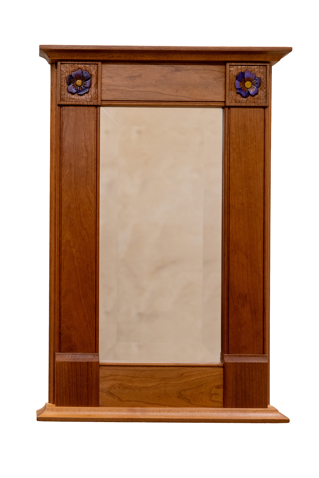 Cherry mirror frame with violet corner carvings