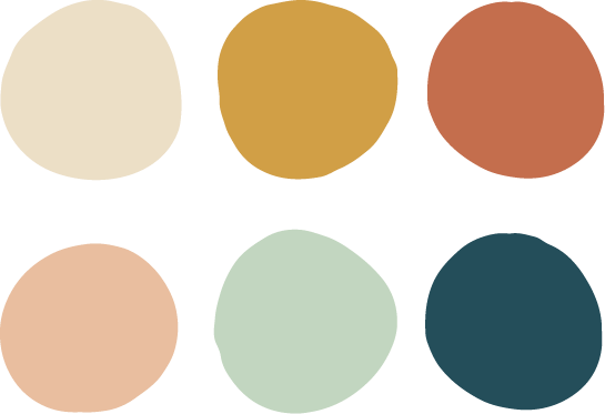 Six pastel-colored, irregularly shaped stones arranged in two rows.
