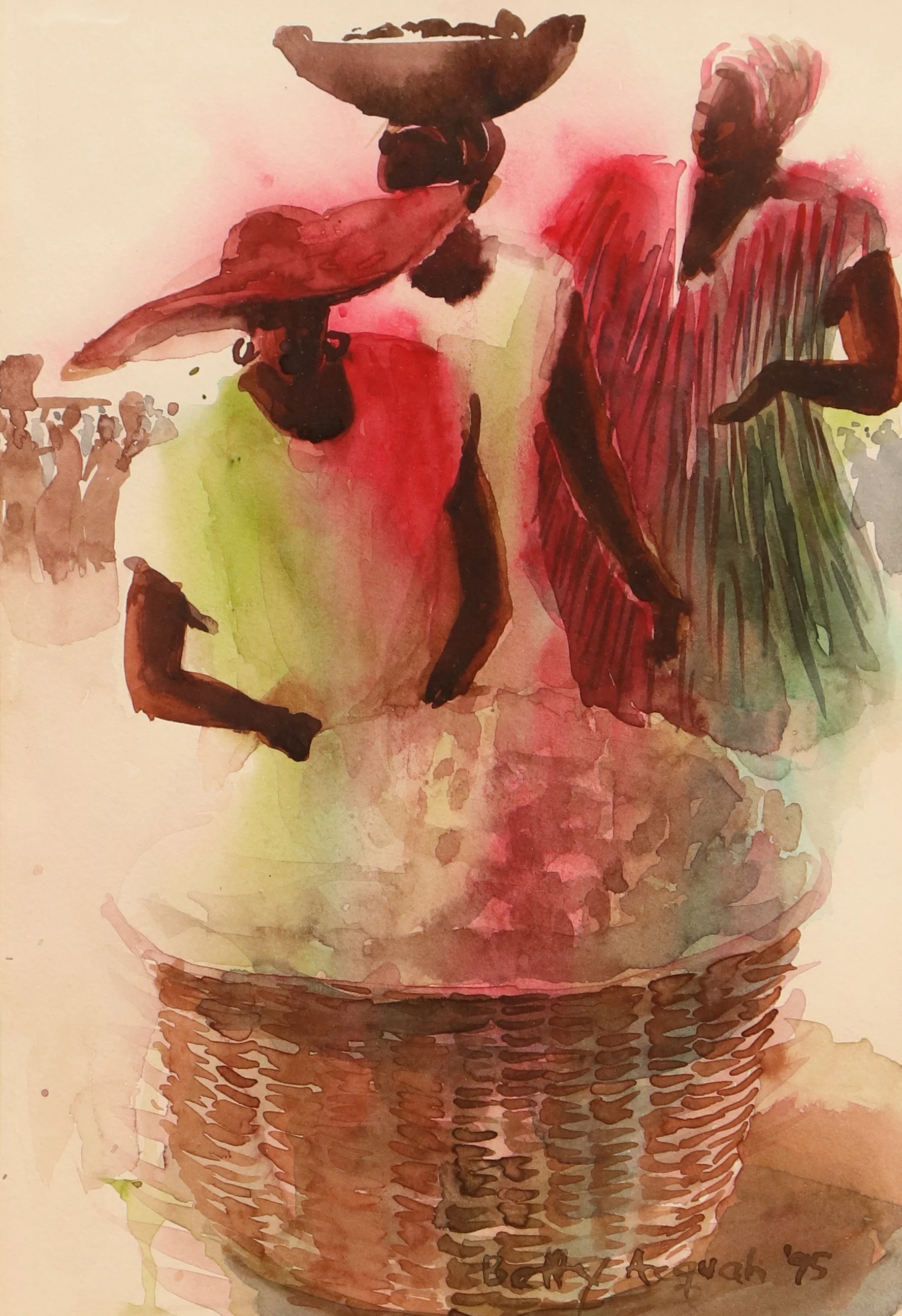 Acquah, Betty.
Ghanian  (b. 1965).
UNTITLED,
1995.
WATER COLOR ON PAPER.
6" X 11".