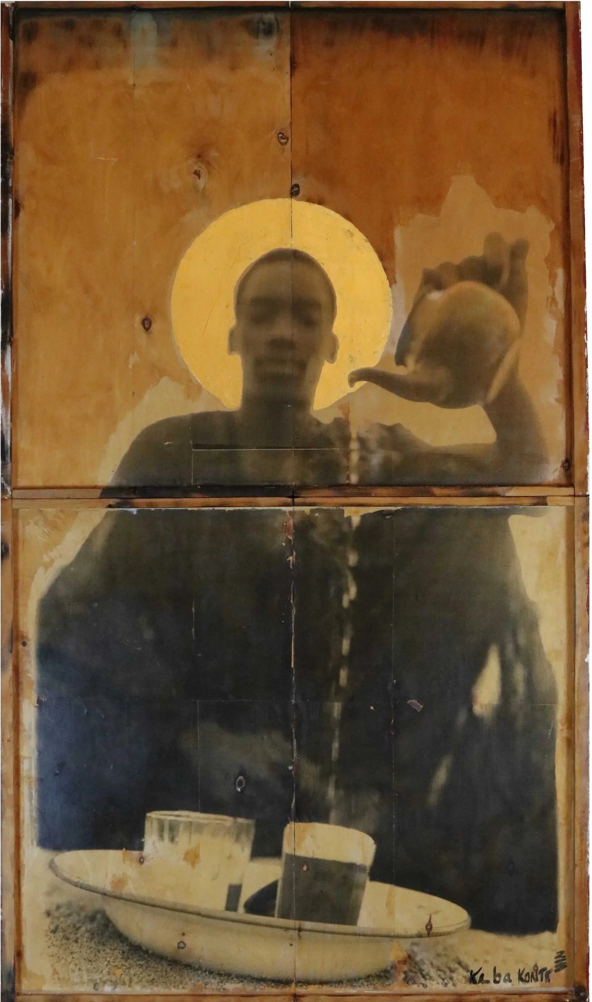 Konte, Keba.
African American (contemporary).
Amsterdam,
2000.
Wax, gilt and ink on wood dresser drawers.
54" high x 31 1/2" wide x 5" deep.