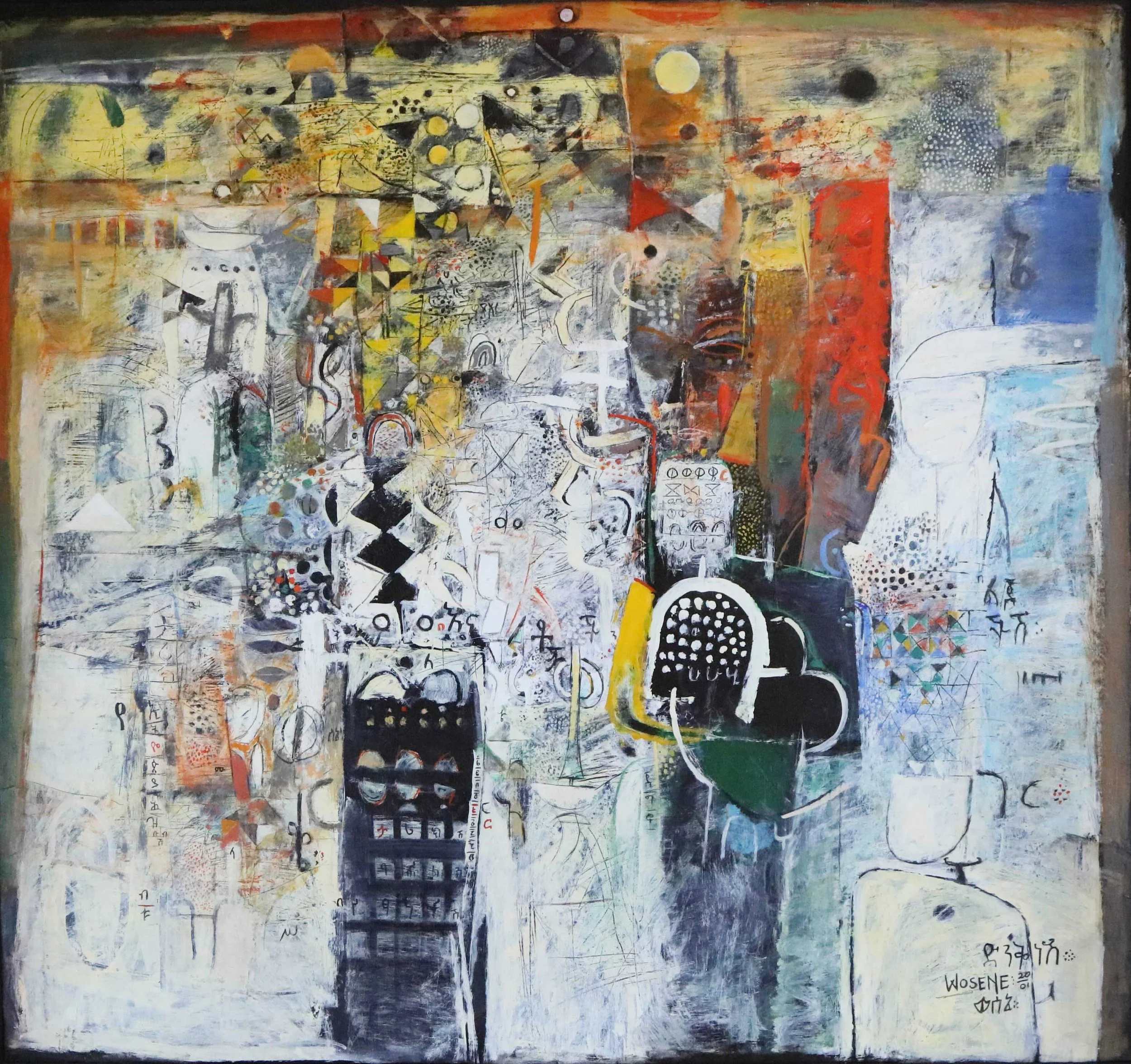 
Kosrof, Wosene Worke.
Ethiopian, b. 1950.
Lucy on Broadway,
2001.
Acrylic on canvas.
41 1/4" x 44".