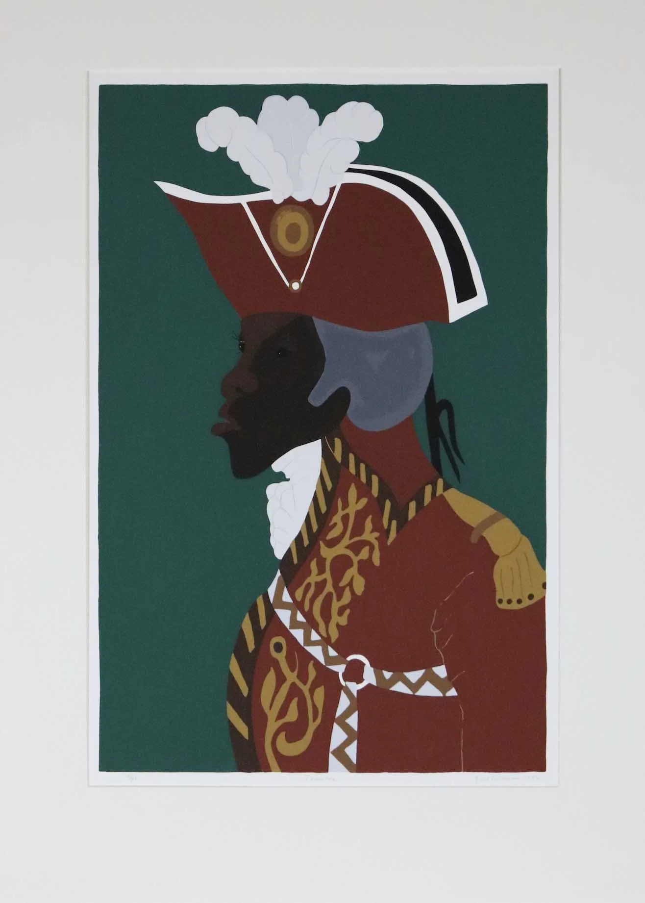Lawrence, Jacob.
American, (b. 1917 –  d. 2000 ).
General Toussaint L'Ouverture, from the "The Life of Toussaint L'Ouverture",
1986.
Silkscreen on Bainbridge two ply rag paper through hand-cut film stencils.
28 1/2  x 18 1/2 in.