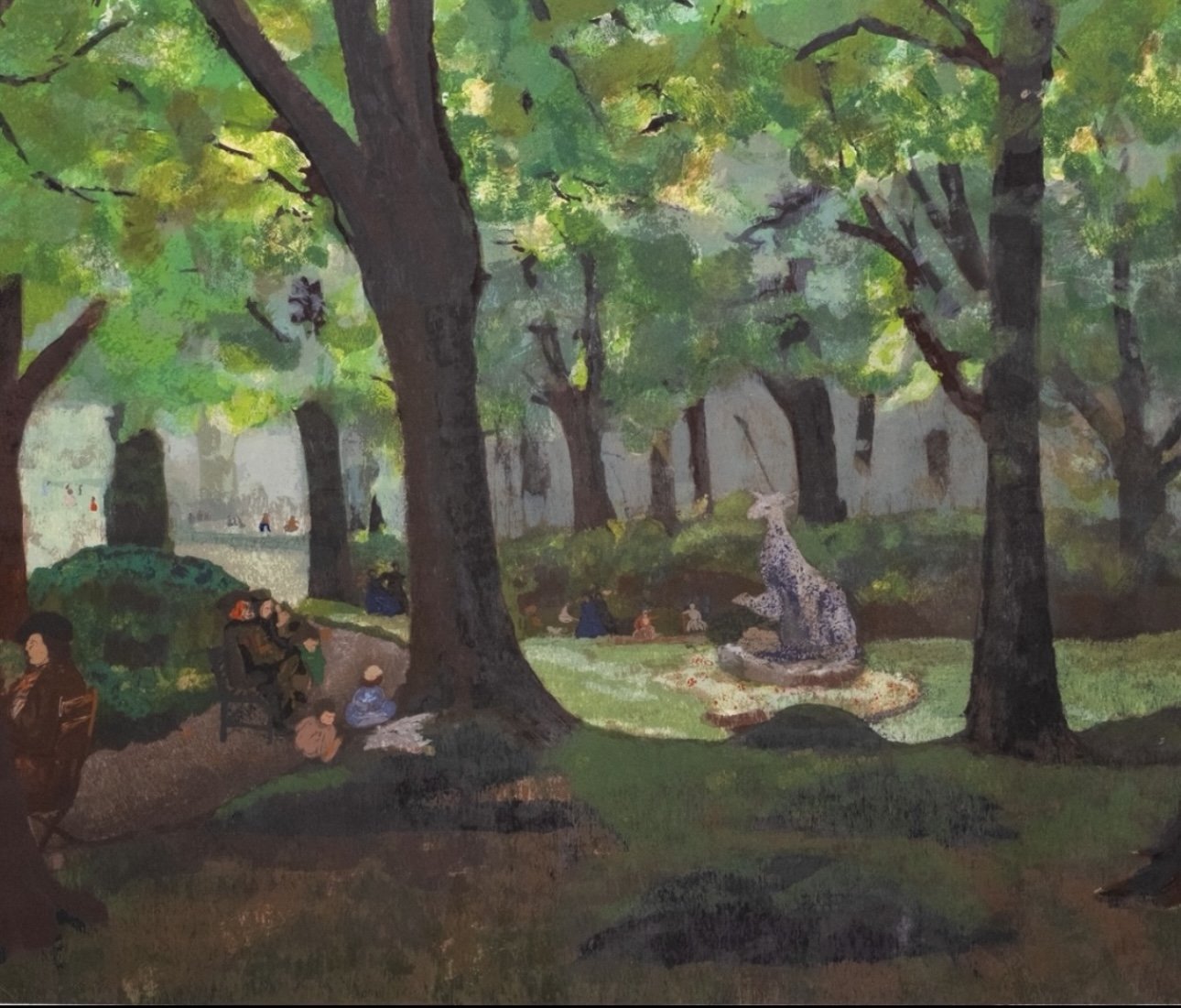 Jones, Lois Mailous.
American ( 1905-1998).
A Shady Nook ( Le Jardin de Luxembourg, Paris),
1991.
Serigraph.
32" x 37".