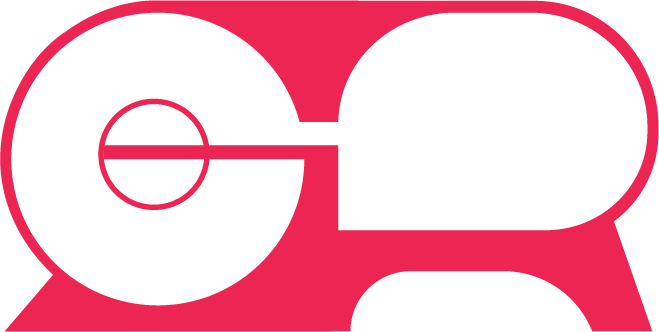 A logo with a red background featuring a stylized black and red hockey puck with a stick.