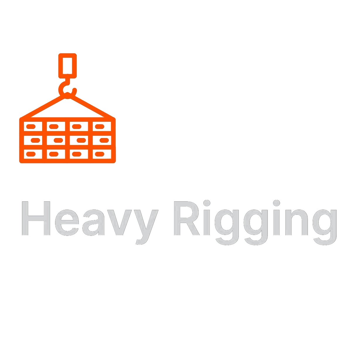 Icon of a heavy lifting crane with a load of boxes, and the text "Heavy Rigging".